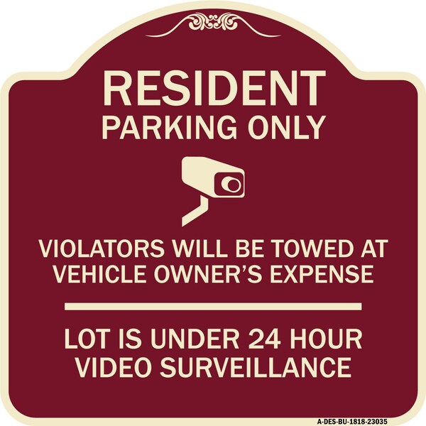 Reserved Parking Resident Parking Only Violators Will Be Towed at Owners Expense Lot, BU-1818-23035